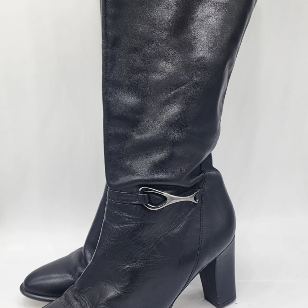 Hunt Club Riding Boot Women Sz 9.5 Leather Elastic Back Wide Calf Black NWOB